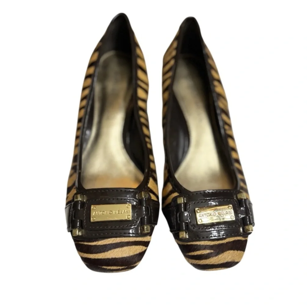 ANTONIO MELANI Brown & Tan Zebra-Print Horse Hair Ballet Flat w/Buckle Size 6 - Picture 2 of 11